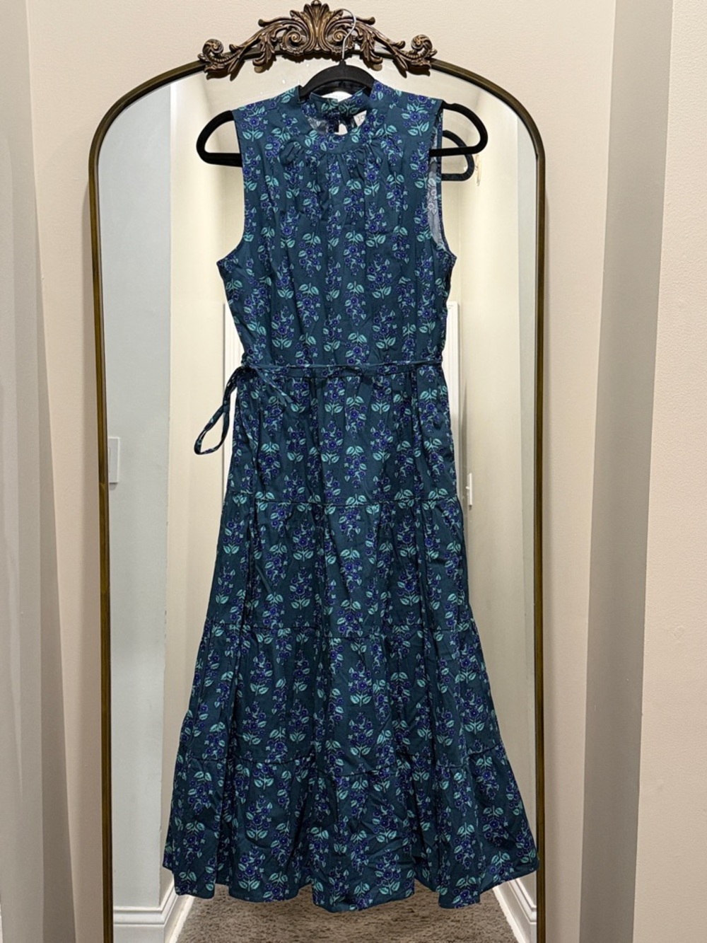 J. Crew Navy and purple Floral Sleeveless Tiered Maxi Dress 8